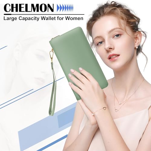Image of Chelmon Women's Vegan Leather Clutch Wallet with Zip, Hand Strap, Large Capacity