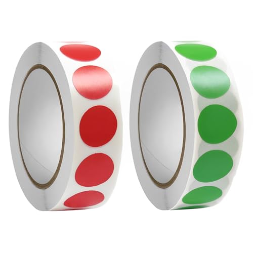 Pegatinas redondas (2000 unidades), Pegatinas redondas 13 mm, Rojo*1000 + Verde*1000, Para Hogar, Aula, Almacén, Oficina, 2 Volúmenes