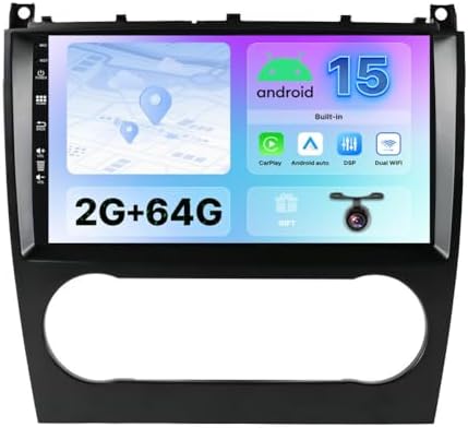 Android 15 Car Stereo For Benz C-Class W203 W209 C180 C200 CL203 C209 (2004-2007) Sat Nav Navigation - Wireless Carplay + Android Auto - 2G+64G - Camera 9 Inch 2 Din -Steering Wheel Fast-boot