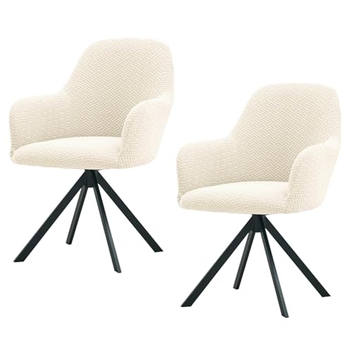 Image of HOKIPO Premium Jacquard Fully Covered Cover for Swivel Dining Chair with Arms, Pack of 2, Beige (AR-5356-BGE*2)