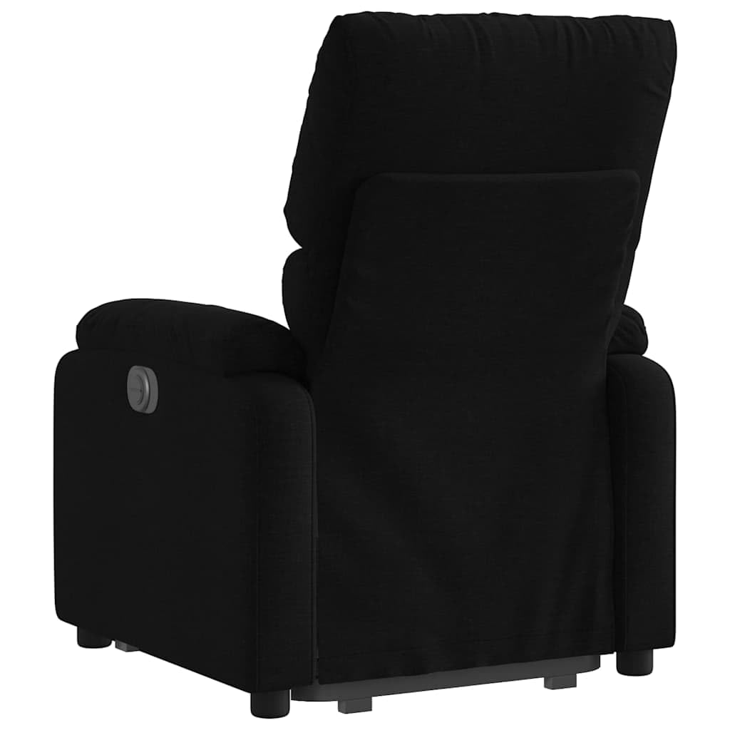Sillón de relax eléctrico con ayuda para levantarse en tejido negro, respaldo ajustable manual hasta 135 grados, bolsillo lateral y ayuda para levantarse hasta 110 kg