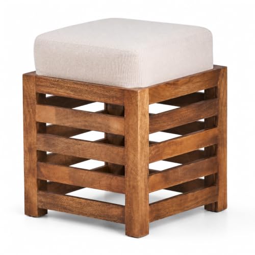Image of Multipurpose Wooden Puffy with Footrest, Dressing Table, and Solid Wood Stool with Cushion for Living Room, Bedroom, Balcony, etc.