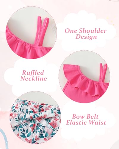 Image of Kucnuzki Little Toddler Girl Clothes Off Shoulder Tank Top Ruffle Halter Shirt Floral Shorts 2 Piece Set Summer Outfits