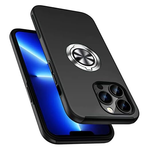 PELEPUES Shockproof Case for iPhone 13 Pro Max, [Embedded Finger Ring] Military Grade Phone Case Cover with Reinforced Metal Stand Kickstand [Support Magnetic Car Holder] for iPhone 13 6.7'', Black