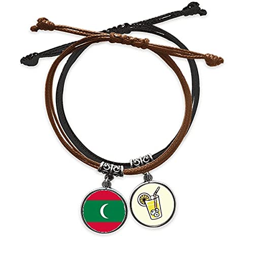 Bracelet drapeau national Maldives en cuir tressé, idée cadeau souvenir voyage