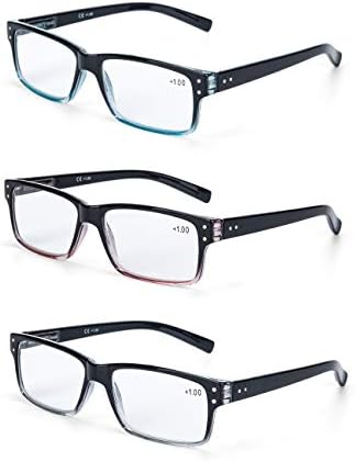 3-Pack Reading Glasses for Men,Spring Hinge,3 Colors,Clear Lens,L-L007