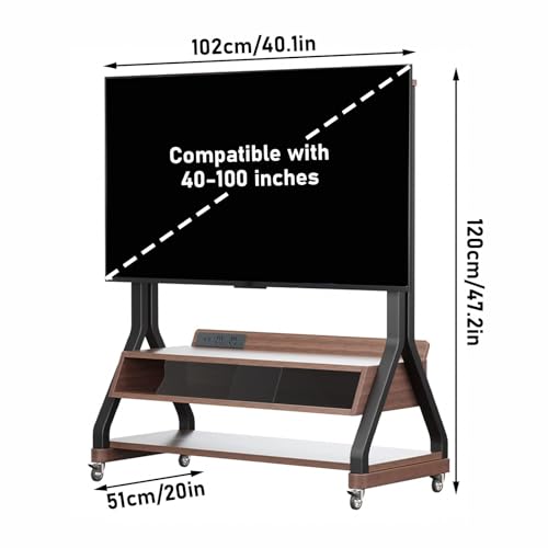 Soporte móvil de TV con ruedas y estantes de madera miniatura 2