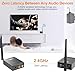 1Mii 2.4Ghz (1 TX + 1 RX) Wireless Audio Transmitter Receiver for TV, 320ft Long Range 20ms Low Delay HiFi Audio, Wireless Adapter Kit for Powered Speaker/Stereo/Soundbar, RCA(3.5mm AUX) Out/Input