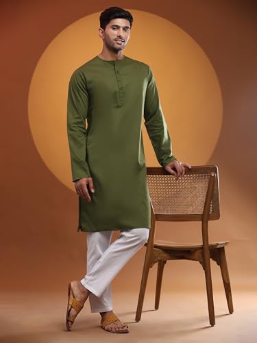 Image of Men's Pure Cotton Solid Kurta Pajama Set Round Neck Casual Yoga Dress