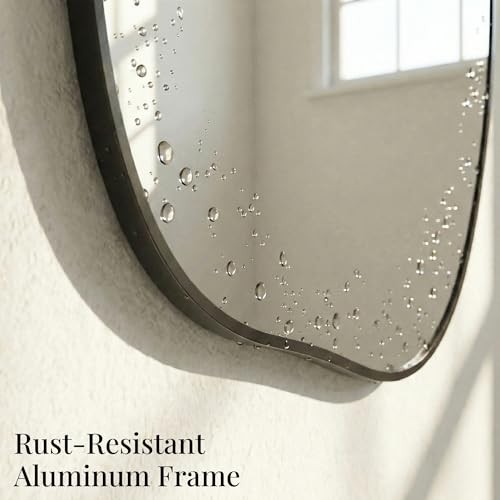 Pocetry Asymmetrical Wall Mirror 36"x20", Large Irregular Mirror for Bathroom Vanity, Matte Black Rust Proof Aluminum Frame, Tempered Glass Modern Wavy Mirror for Horizontal or Vertical Decor by Pocetry - Image 4