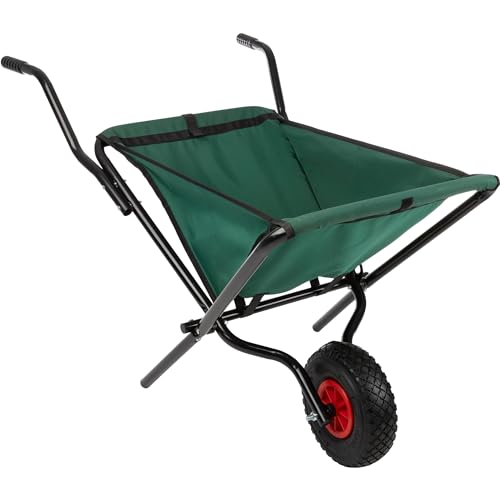 Folding Wheelbarrow - Collapsible Garden Cart with 80lb Capacity, Storage Pouches, and Padded Handles - Wheelbarrows for Lawn Care by Pure Garden (Green)