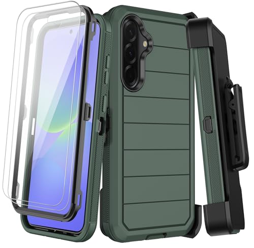 Coque Samsung Galaxy A36 5G vert foncé avec clip ceinture et 2 verres trempés