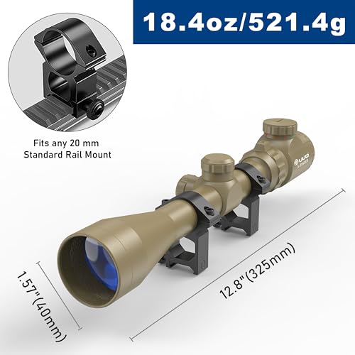 UUQ 3-9×40 Rifle Scope with Red/Green Illumination and Rangefinder Reticle-Fits 20mm Free Mounts,Waterproof and Fog-Proof