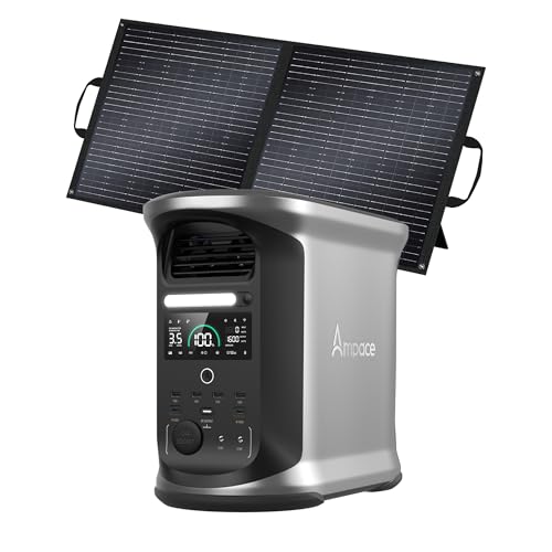 Image of AMPACE Andes 1500 Power Station with 100W Solar Panel, 2400W/1462Wh Solar Generator with 4 AC Outlets, 1H Full Charging, APP Control Emergency Power Station for Home, Camping & RVs