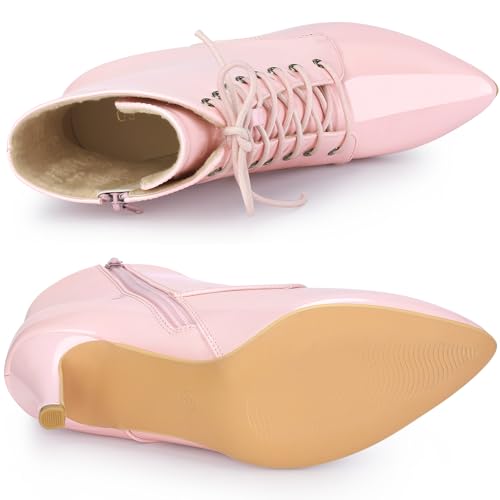 Allegra K Women's Lace Up Boots Pointed Toe Stiletto Heel Ankle Boots4