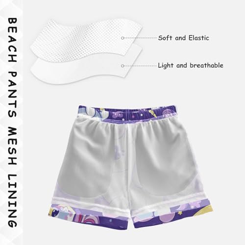 Pigsaly Boys Swim Trunks Unicorns Rainbow Star Pattern Boys Board Shorts Swimsuit Swimwear Summer Bathing Suit 3T4