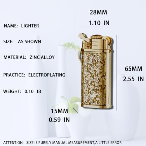 Encendedor Butano Recargable Ajustable Antiviento Dorado miniatura 2