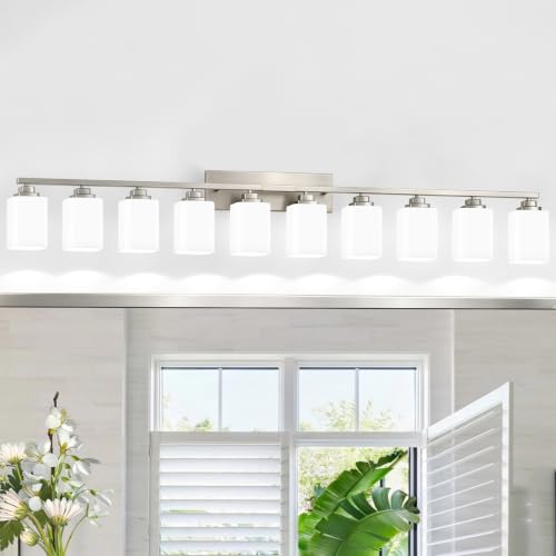 Image of Brushed Nickel Bathroom Light Fixtures, 10-Light Vanity Lights over mirror
