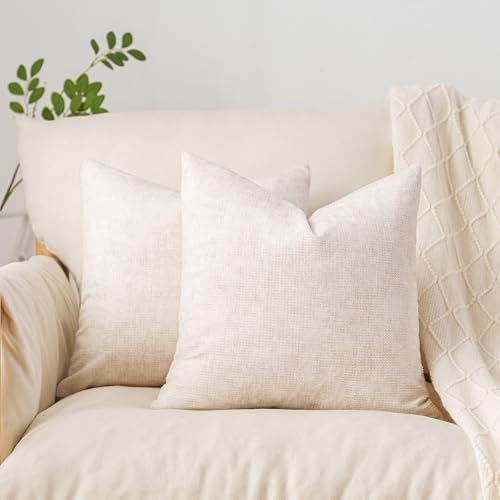 NiNi ALL Chenille Throw Pillow Covers Beige 18×18 Inch Set of 2 Decorative Luxurious Pillow Cover Farmhouse Pillowcase Cushion Cases for Couch Bed and Home Decor