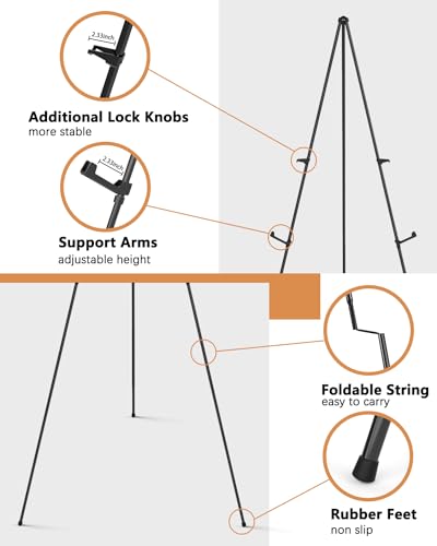 INCLY Black Folding Easels for Display, 6 Pack 63 Inch Metal Stand Instant Tripod Collapsible Portable Floor Easels Adjustable Folding for Artist Poster Display Show Wedding Painting with Carry Bag