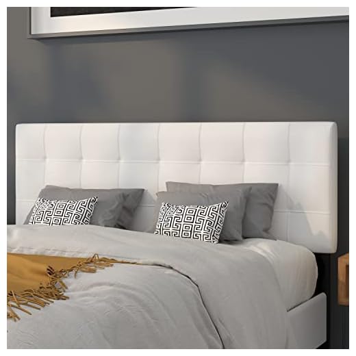 Flash Furniture Bedford Box Stitch Tufted Upholstered Queen Size Headboard in White Fabric