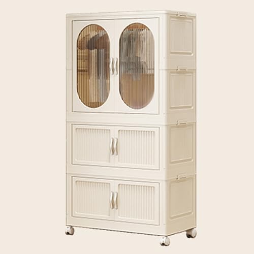 Armario Infantil Portátil Armario Dormitorio Infantil con Puertas Transparentes Y Barra para Colgar Armario Ropero con Ruedas Armario Ropero De Plástico para Dormitorio Infantil Sala De Estar