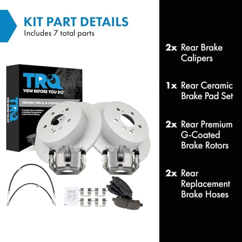 Image of TRQ Rear Brake Pad and Rotor Set Ceramic Coated Rotors Calipers Compatible with 2008-2012 Toyota Highlander