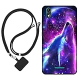 Sunrive Hülle Kompatibel mit Wiko Lenny 4 Plus Hülle,matt Handyhülle Schutzhülle Etui Karikatur Muster TPU Backcover (Wolf,Mond,Sterne) +1x Universale Handykette MEHRWEG