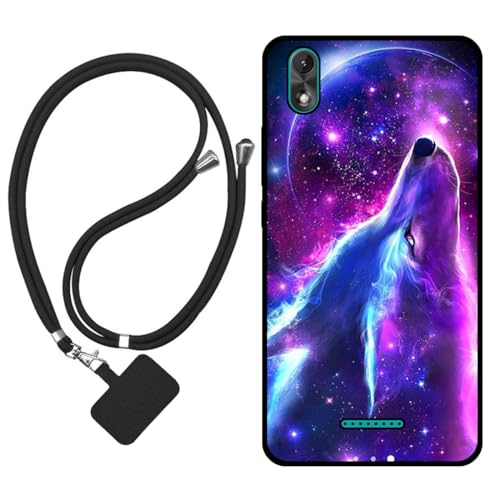 Sunrive Hülle Kompatibel mit Wiko Lenny 4 Plus Hülle,matt Handyhülle Schutzhülle Etui Karikatur Muster TPU Backcover (Wolf,Mond,Sterne) +1x Universale Handykette MEHRWEG