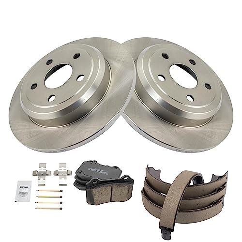 Image of TRQ Rear Brake Pad and Rotor Set Ceramic Solid Rotors Parking Shoe Compatible with 2018-2019 Dodge Durango 2012-2019 Jeep Grand Cherokee
