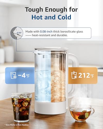Image of Maxblue GPWD-W Glass Water Pitcher Compatible with Waterdrop M6SL & C2SL Countertop Reverse Osmosis System, White