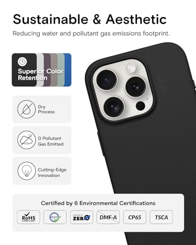 MOFT Designed for iPhone 15 Pro Case, MOVAS Vegan Leather Soft & Smooth & Anti-Scratch Protective Phone Case, Compatible with MagSafe, Fine Fiber Lining, Lifted Camera Ring Magnetic Case, Jet Black