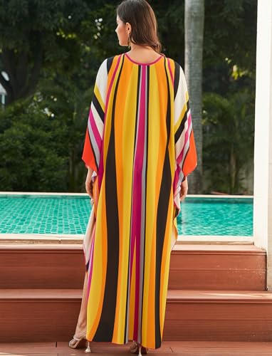 Image of KECVOT Kaftan Dresses for Women Plus Size Batwing Sleeve Caftans Long Bathing Suit Cover Up Maxi Beach Dress Loungewear