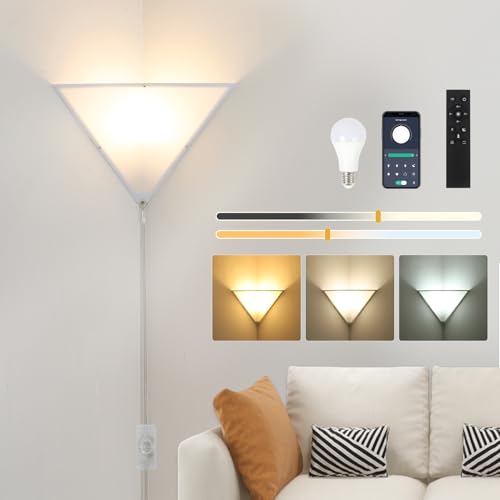 Eayaya Dimmable Corner Lamp with Remote & Smart Bulb Plug in Ceiling Light with Cord Led Corner Lights for Living Room Bedroom Basement Office Room-Saving Wall Light Safe for Kids & Pets Design