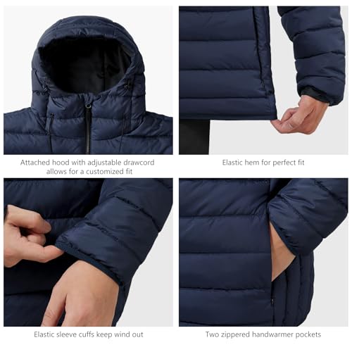 Image of Men's Lightweight Puffer Hooded Jacket Water Resistant Full Zip Insulated Warm Winter Coats