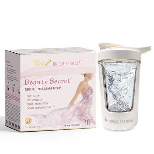 Unique Formula Beauty Secret Powder 20+ Gift Set | 30 Individual Stick Packs | Shaker Bottle | with Wild Canadian Chaga, Tamarind, Astaxanthin, Co Q10, Kale with Skin, Hair, Joint & Metabolism Support