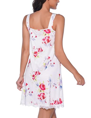 Uniexcosm Women's Nightdresses Sleeveless Nighties Cotton Lace Nightgown V Neck Chemise Sexy Negligee for Ladies Nightshirts Nightwear Loose Plus Size Jersey Lingerie