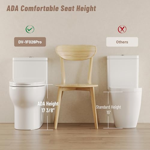 Image of DeerValley Elongated One Piece Toilet with Efficient Dual Flush 1.1 /1.6 GPF | ADA Chair Height Toilet Bowl, Durable Ceramic, Slow Close Seat, Skirted Design 12 inch Rough-In Toilet for Bathroom DV-1F026Pro