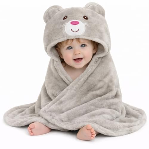 Image of First Kick New Born Baby Blanket Pack of Super Soft Bathrobe Wrapper Bath Towel for Boys, Girls, Babies (Grey Mouse, Length 82 cm x Width 82 cm, 0-12 Months)