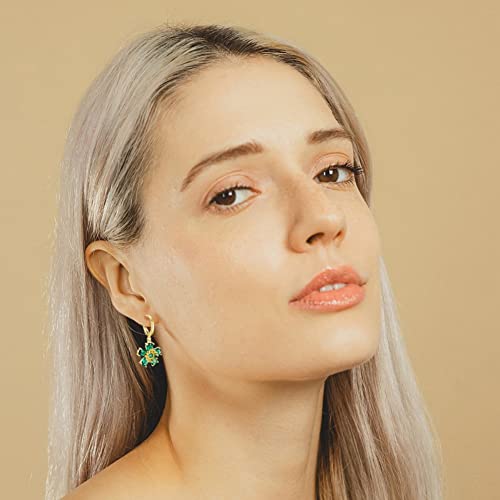 Small Gold Hoop Earrings 14K Gold Plated Daisy Flower Dangle Earrings For Women Girls Birthstone Jewelry Gifts (Diamond-April Birthstone Earrings) #TOP4