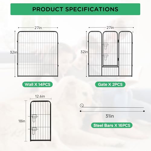 Image of BestPet | Dog Playpen | 32 Inch, 16 Panels | Heavy Duty Metal Pet Exercise Pen | Indoor Outdoor Fence Panels | Rust-Resistant, Removable, Tool-Free Setup | Anti-Skid, Expandable Design