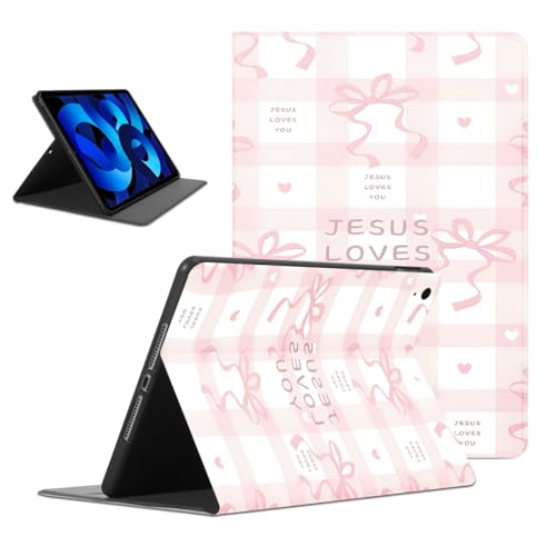 Étui antichoc en similicuir avec nœud rose pour iPad Air 11 pouces M2 et M3