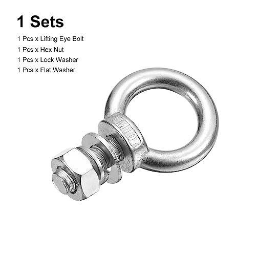 Image of uxcell Lifting Eye Bolt, 1 Set M10x25mm Eye Bolt with Nut Washer 304 Stainless Steel Shoulder Lifting Ring Eye Bolt for Hanging Item