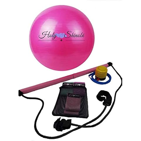 Pilates Bar Kit- Exercise Ball- Fabric Resistance Band – Toning Bar-Yoga Ball – Booty Band-Pilates bar kit with Resistance Bands- Stability Ball – Resistance Band for Legs and Butt (Pink) Cover