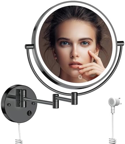 Rocollos 9 Plug-in Wall Mounted Lighted Makeup Mirror 1X/10X Magnification. Super Large Double S...