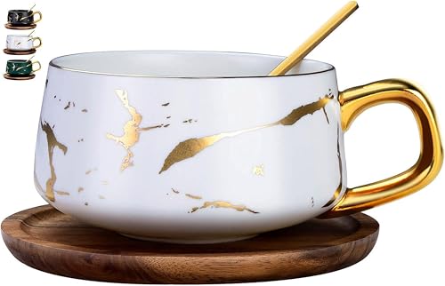 TELANKS Tazas para capuchino de cerámica con platos, 300 ml, elegantes tazas de café de cerámica, mantiene el calor durante mucho tiempo, blanco TELANKS Tazas para capuchino de cerámica con platos, 300 ml, elegantes tazas de café de cerámica, mantiene el calor durante mucho tiempo, blanco