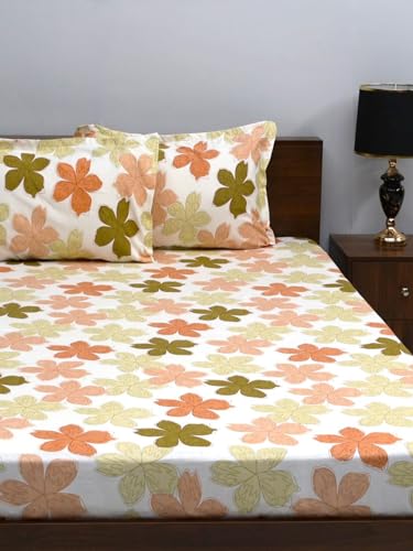 Image of Bombay Dyeing Mimosa 164 TC Microfiber Olive Double Size Bedsheet with 2 Pillow Covers