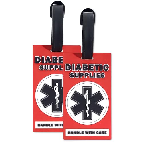 2 Pack Diabetic Supplies ID Tag for Insulin & Medical Equipment, Durable Type 1 Diabetic Supplies Luggage Tag for Suitcases, Bags & Travel Cases
