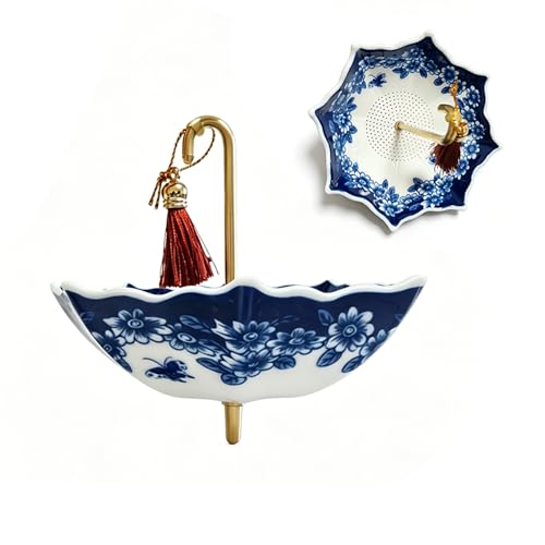 Umbrella Tea Strainer Blue and White Porcelain Umbrella Shape Ceramic Tea Strainer Tea Infuser for Loose Leaf Tea Filter with Rotating Design for Coffee Brewing Tea Accessories
