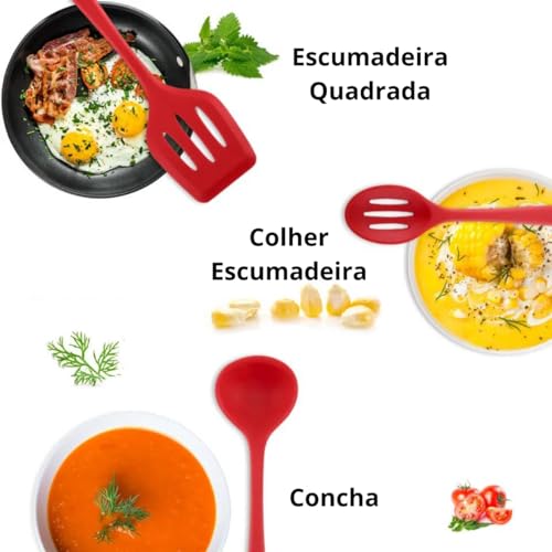 Conjunto Utensílios Profissional 10 Peças Cozinha Silicone VERMELHO X-Matte